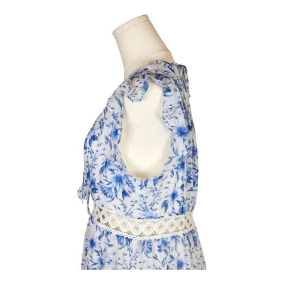 Lulus Make Things Shine White Blue Floral Midi Lightweight Flowy Dress L - Picture 9 of 16